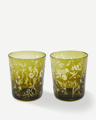 tumblers scattered flowers dark green set 2, Dark green, medium
