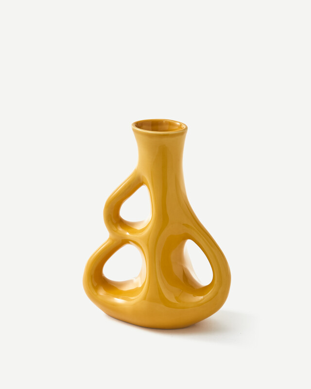 vase three ears dk. green S / H21 cm, Yellow, pdp