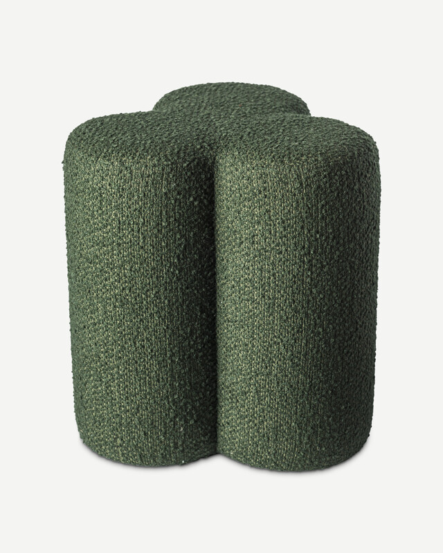 Stool Clover boucle ecru, Dark green, pdp