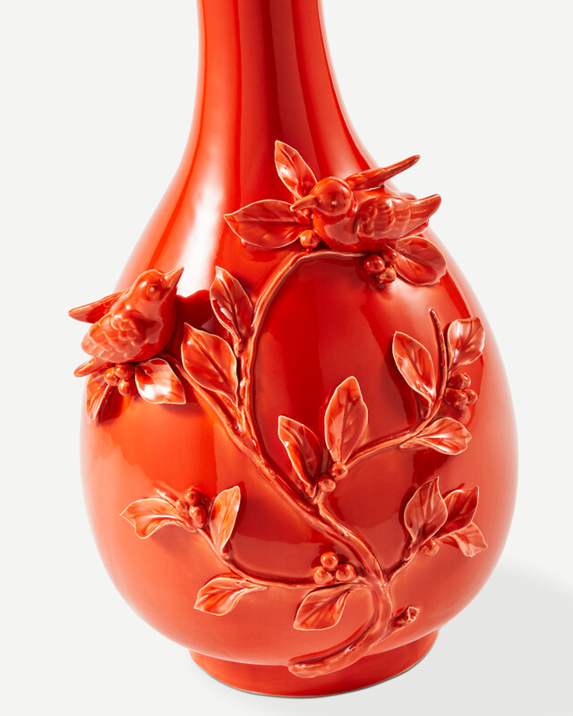 vase 3D birds orange, Orange, pdp