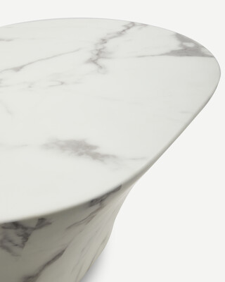 coffee table oval travertine look L, White, medium