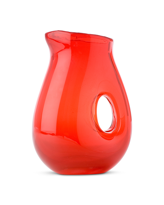 Jug with Hole clear, Coral red, large