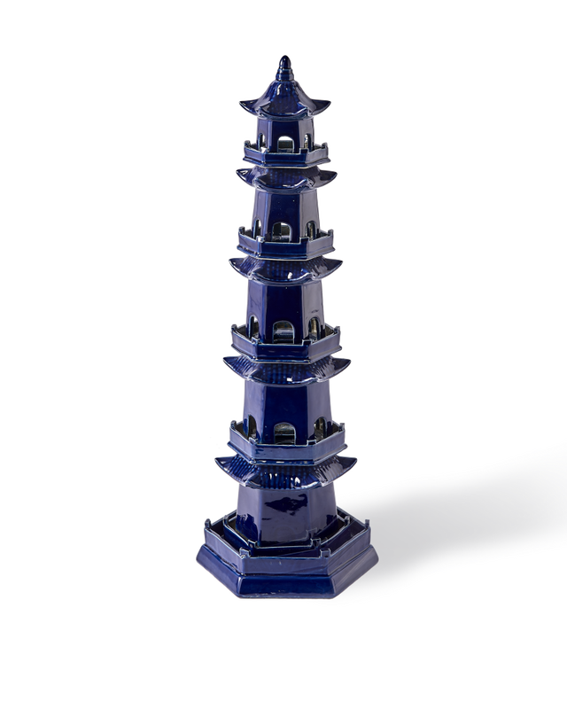 vase pagoda blue, Dark blue, large