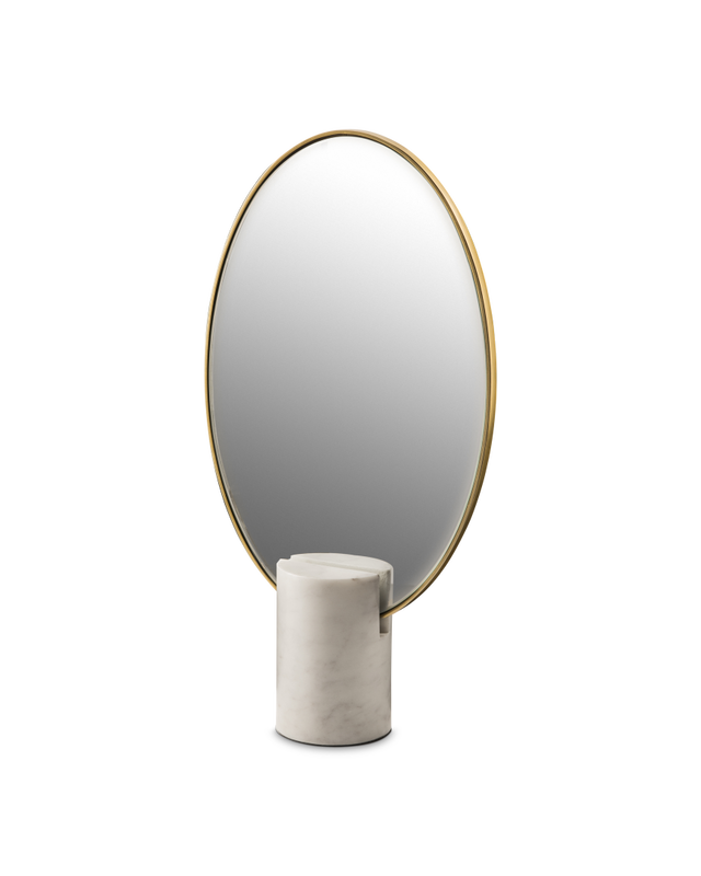 Mirror Oval marble white, White, large