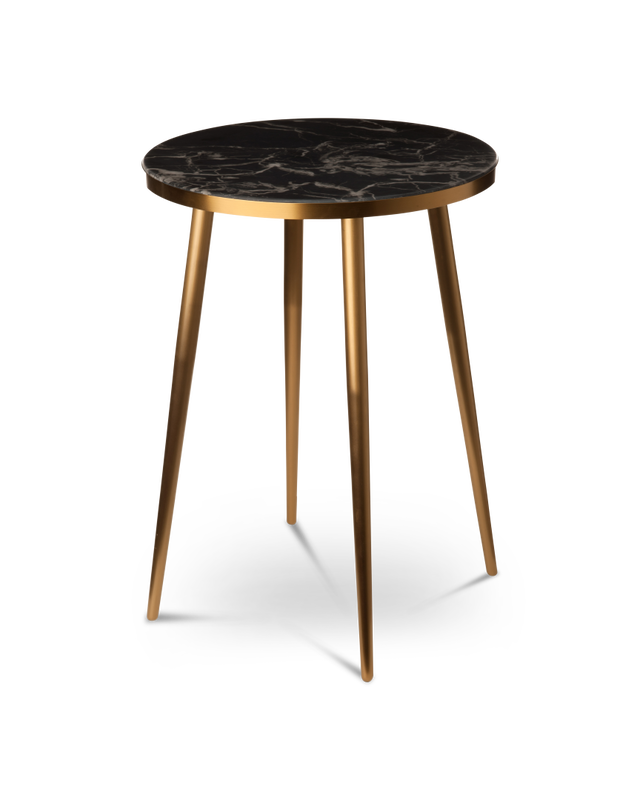 Side table marble look white gold feet, Black, large
