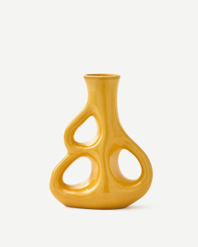 vase three ears dk. green S / H21 cm, Yellow, pdp