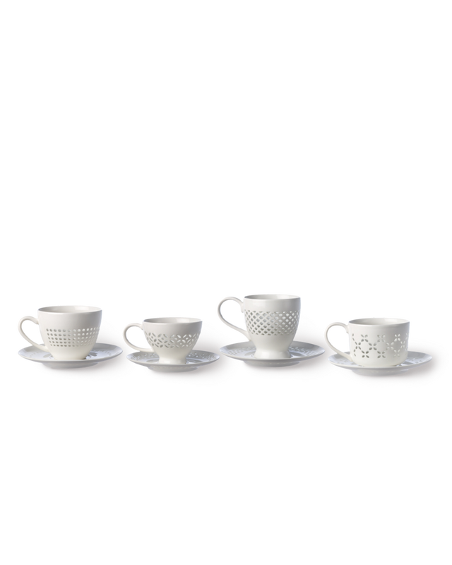 Cups and saucers pierced set 4, White, large