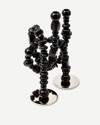 candle holder beads black, Black, medium