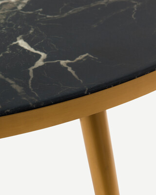 Coffee table marble look black gold feet, Black, medium