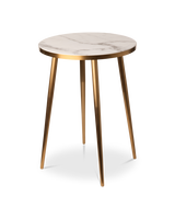 Side table marble look white gold feet, White, small