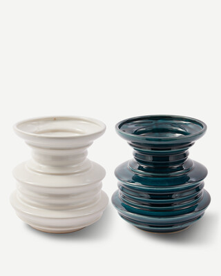 vase stacked plates dark green, Dark green, medium