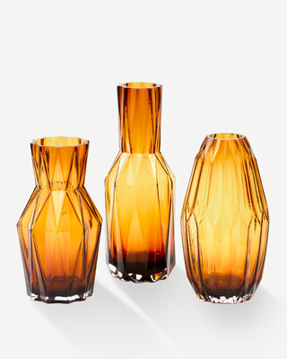 vase folds glass ochre M, Ochre, medium