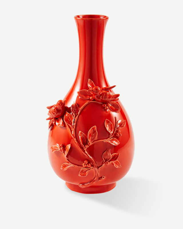 vase 3D birds orange, Orange, pdp