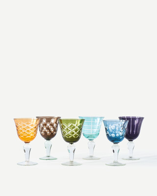 Wine glass cuttings multicolour set 6, Multi-colour, medium