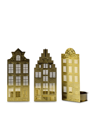Waxinelight canalhouses set 3, Gold, medium