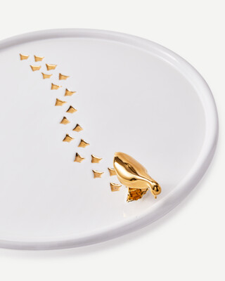plate walking duck white/gold, Gold, medium