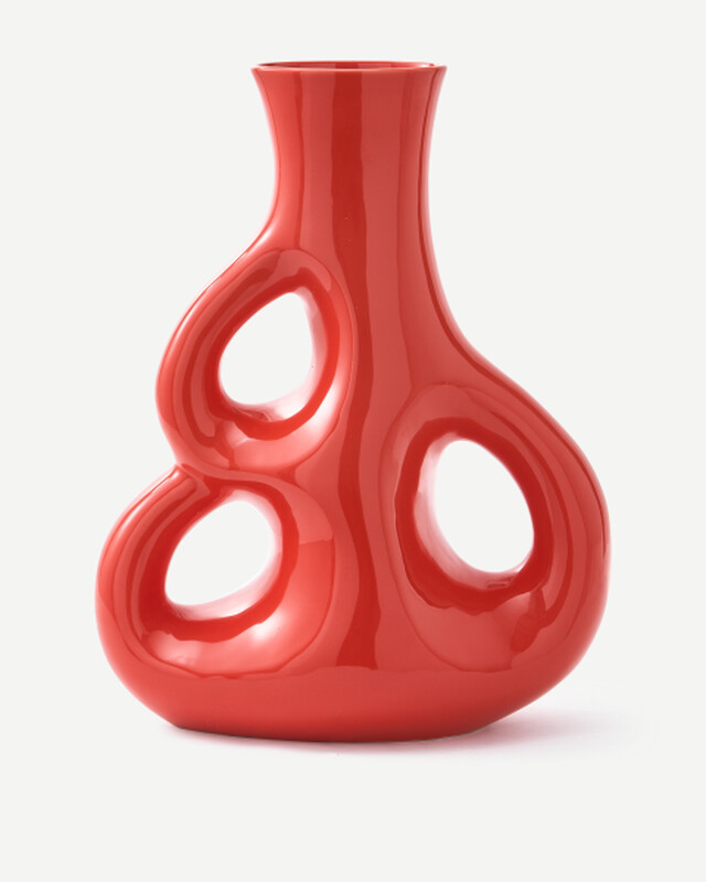 vase three ears yellow L / H50,5 cm, Coral red, pdp
