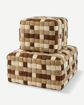 pouf braided outdoor blue L, Beige, medium