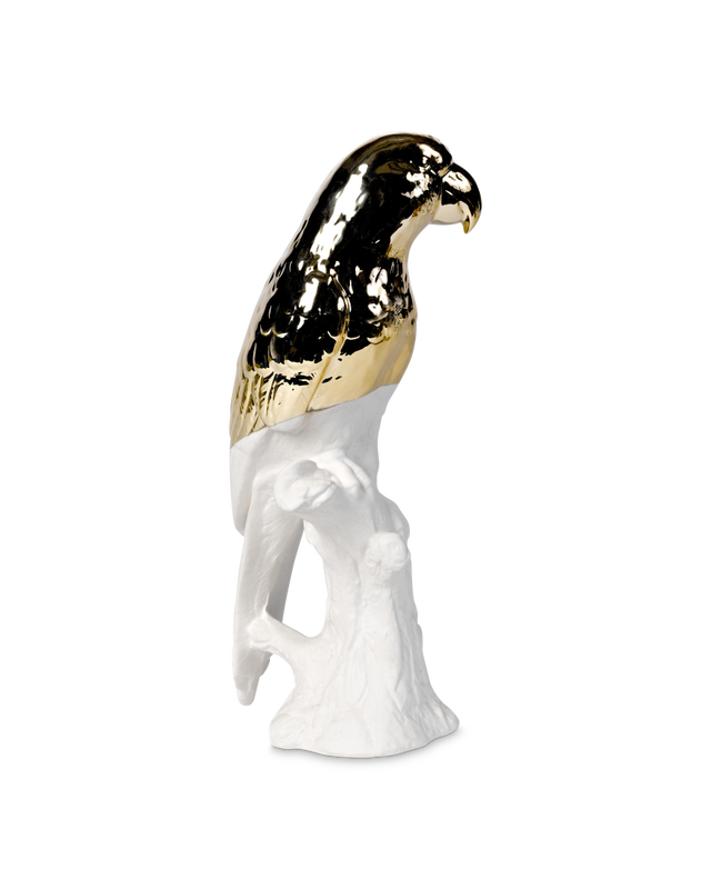 Statue parrot white, Gold, large