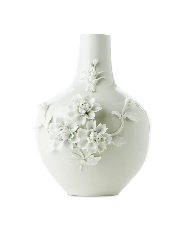 Vase 3D rose white, White, large