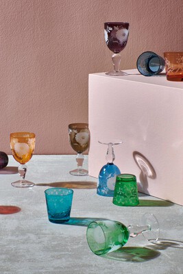 Wine glass peony multicolour set 6, Multi-colour, medium