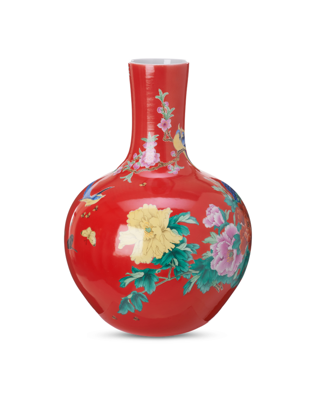 Ball body vase red, Coral red, large