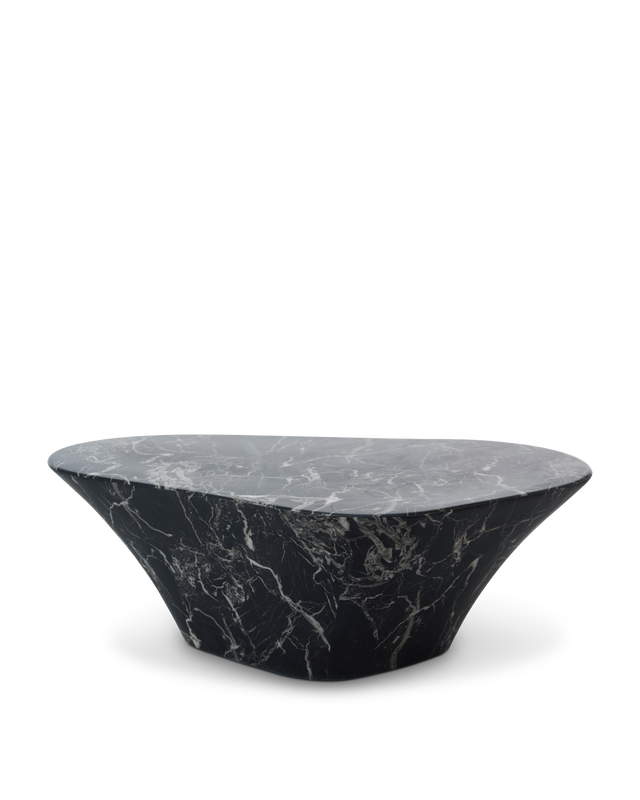 Coffee table oval marble look white, Black, large
