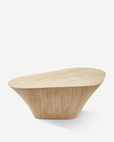 coffee table oval marble look white, Beige, small