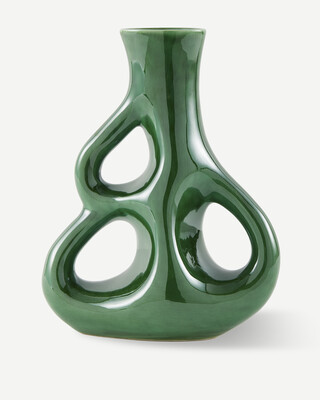vase three ears dk. green S / H21 cm, Dark green, medium