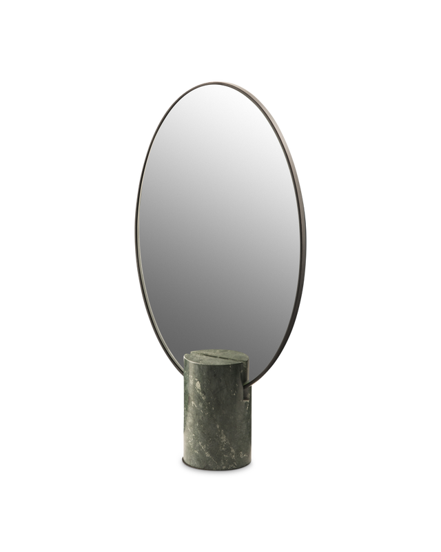 Mirror Oval marble white, Dark green, large