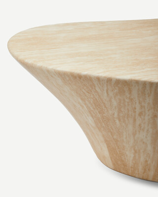 coffee table oval travertine look L, Beige, medium