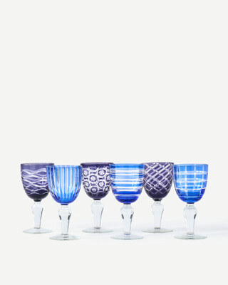 Wine glass cobalt mix set 6, Multi-colour, medium