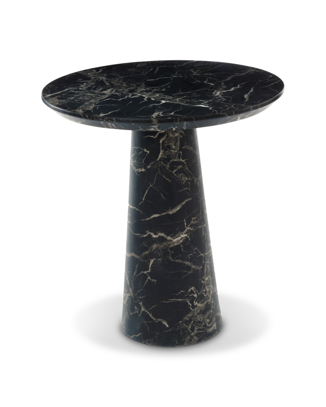 Table disc marble look white, Black, large