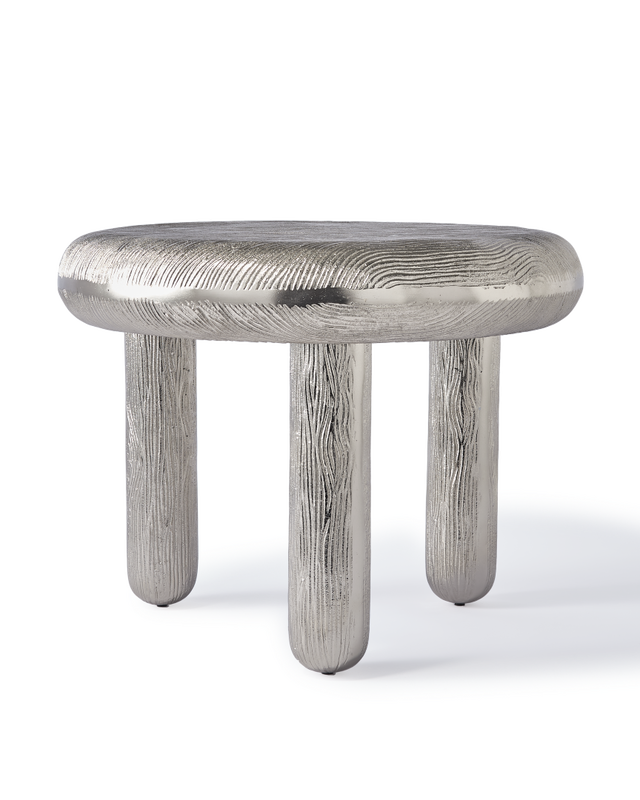 side table thick disk silver, Silver, large