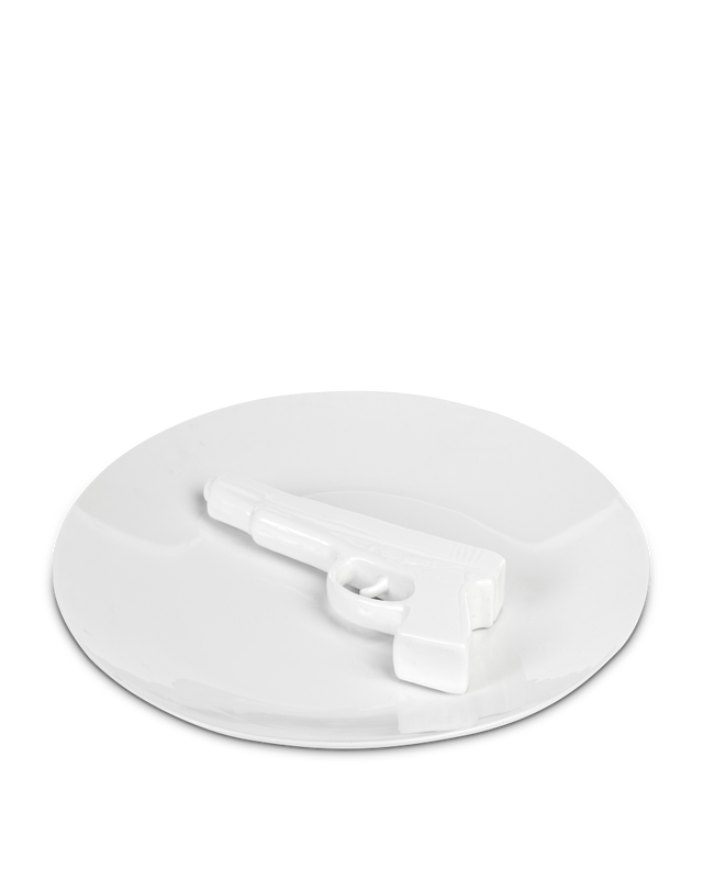 Plate with gun, White, large