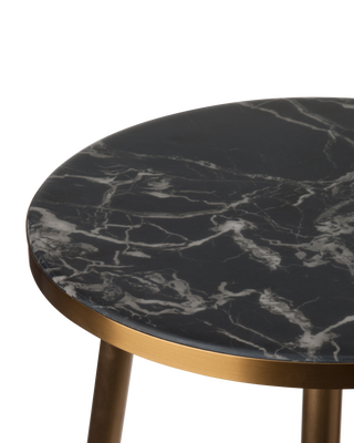 Side table marble look black gold feet, Black, medium
