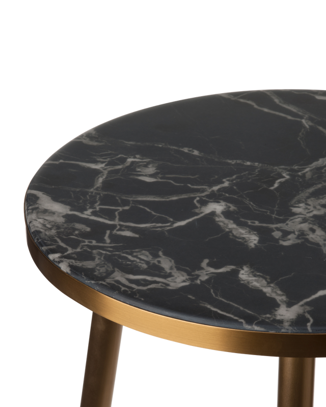 Side table marble look white gold feet, Black, large