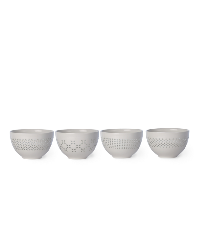 Snack bowl Pierced set 4, White, large