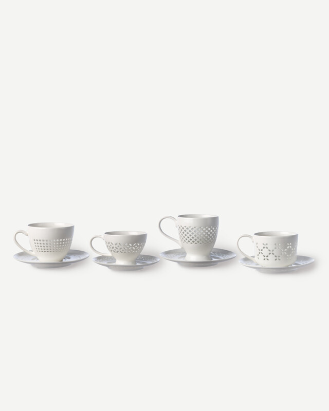 Cups and saucers pierced set 4, White, pdp