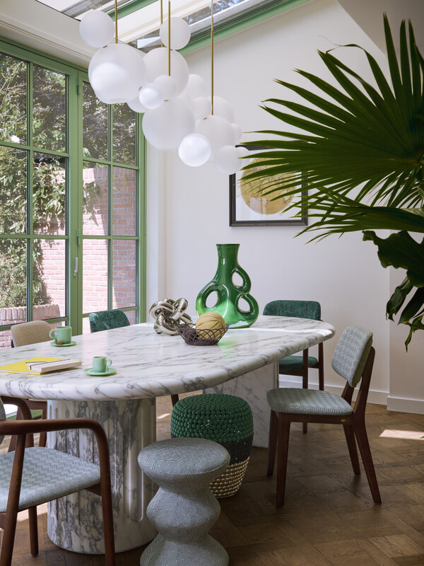 dot stool striped white combi, Dark green, pdp