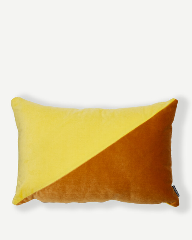 Cushion velvet dark blue/gold 40x60, Yellow, pdp