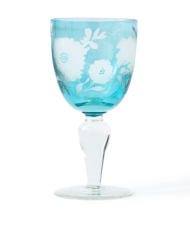 Wine glass peony multicolour set 6, Multi-colour, large