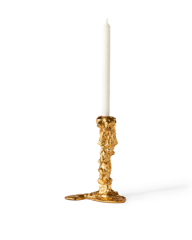 drip candle holder white L, Gold, large