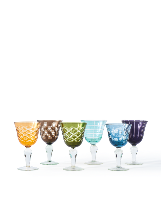 Wine glass cuttings multicolour set 6, Multi-colour, large
