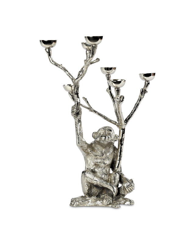 Monkey candle stand, Silver, large