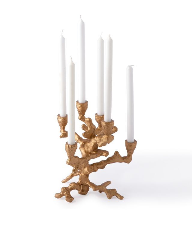 candle holder apple tree graphite S, Gold, large