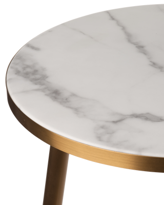 Side table marble look white gold feet, White, medium