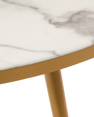 Coffee table marble look white gold feet, White, medium