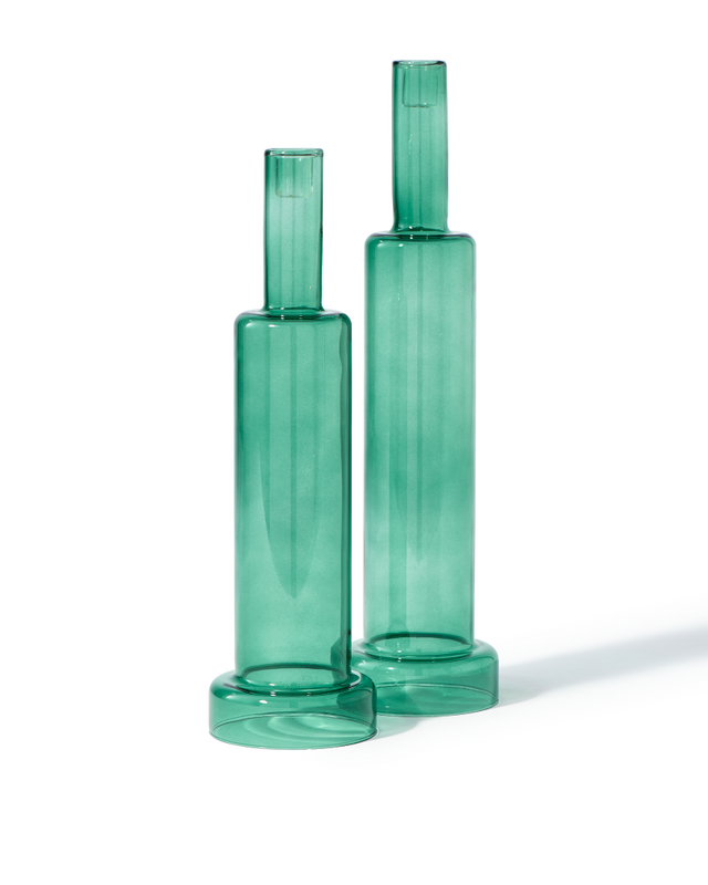 Candle holder skyscraper green set 2, Dark green, large