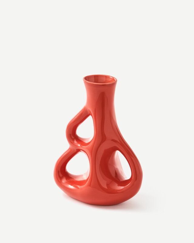 vase three ears yellow S / H21 cm, Coral red, pdp